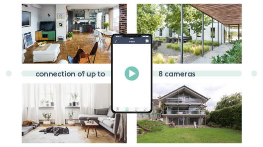 On your smart phone app you can watch up to 4 cameras on the live video wall. Connect up to 8 cameras to your app.